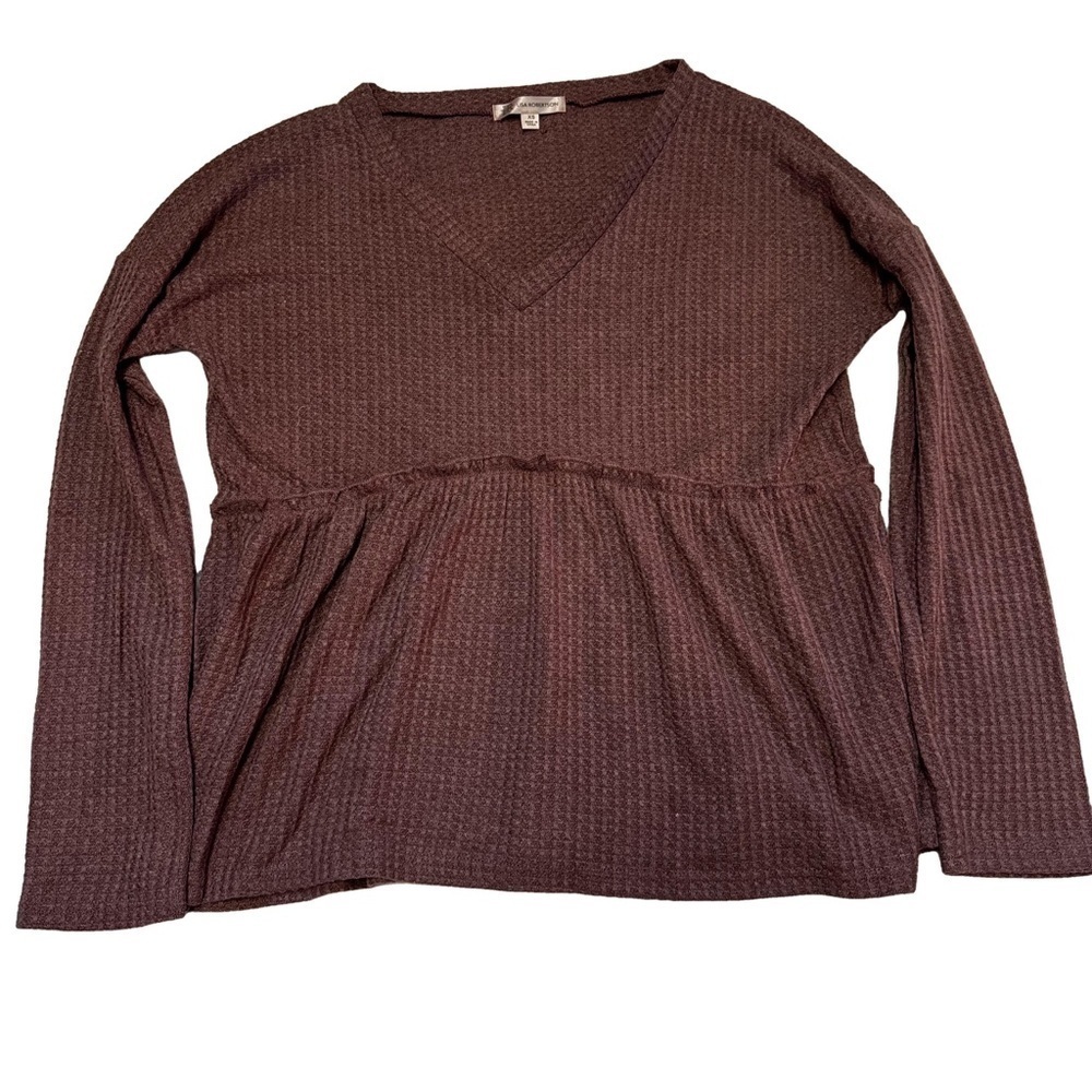 Lisa Robertson Brown Waffle Knit Top  Size XS Peplum Long Sleeved V Neck NEW
